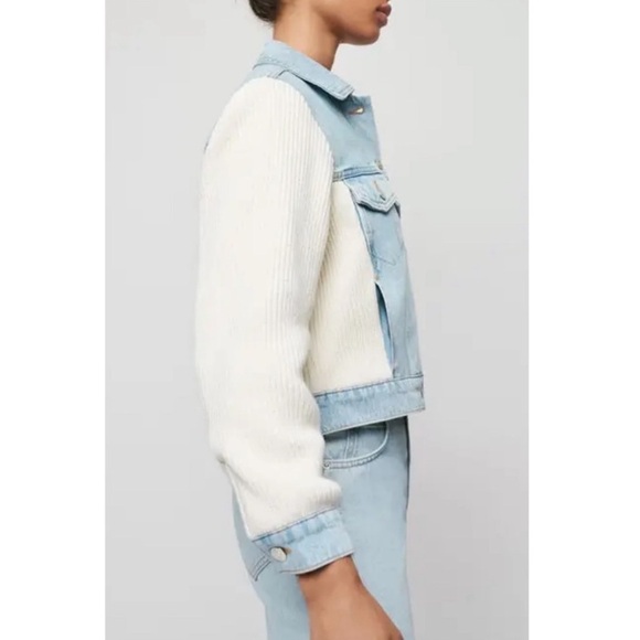 Maje NWOT Mixed Material Denim and Knit Jacket, sky blue/white, 36(XS) - Picture 3 of 14